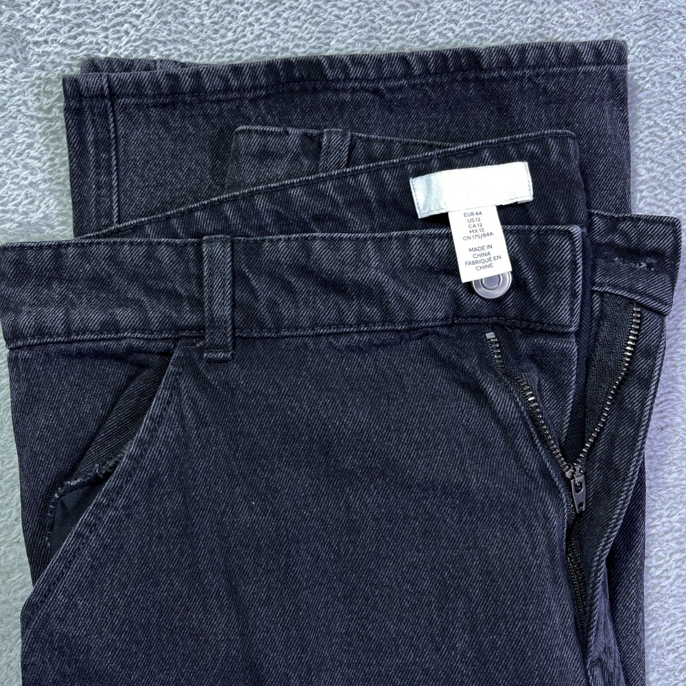 H&M Wide‎ Leg Black Cargo Pants Women's Size 12 High Waist Y2k Casual Denim